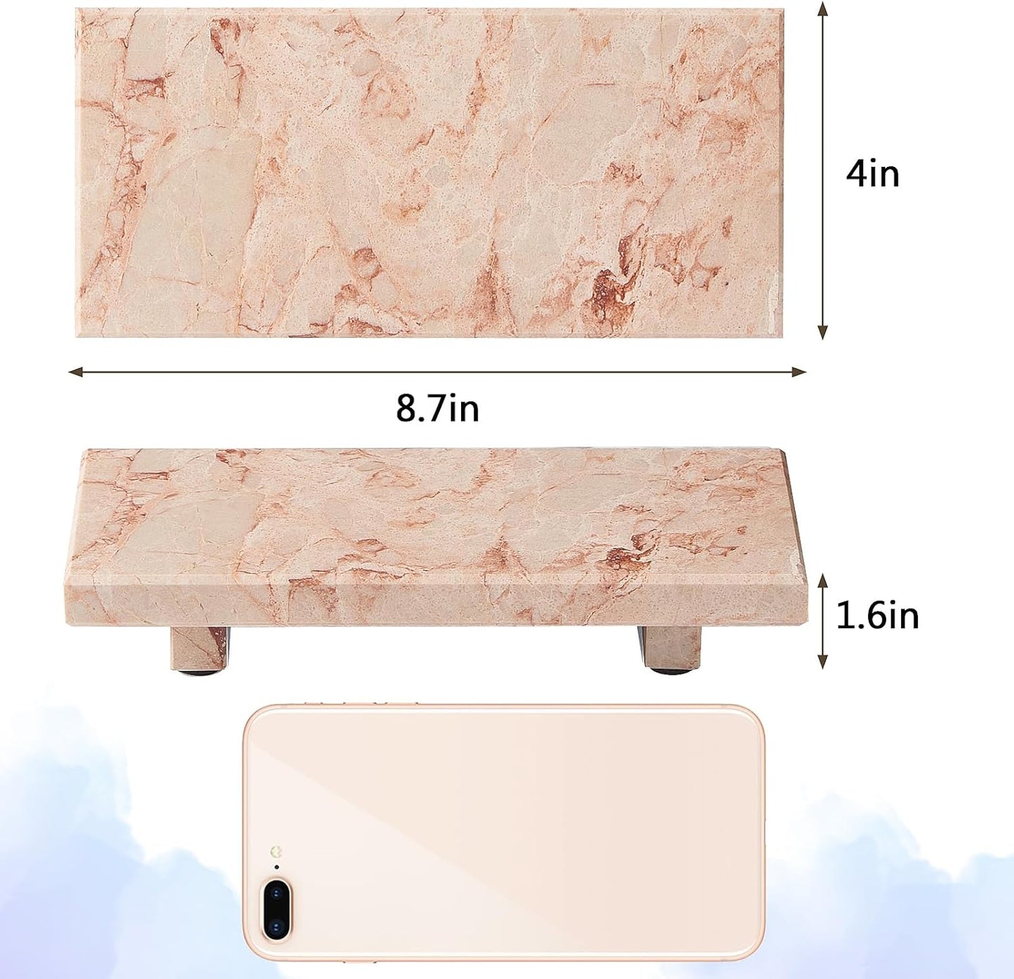 Natural Marble Tray Pedestal Stand – Soap & Jewelry Riser for Bathroom Counter, Kitchen Sink, Vanity Organizer, Decorative Stone Catchall for Perfume, Candles