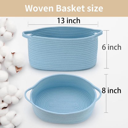 Happyiren Medium Woven Cotton Rope Basket with Handle Empty Decorative Gift Basket for Baby Shower, Graduation, Mother's Day, Nursery Storage 13" Dia x 8" W x 6" H