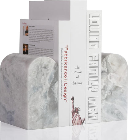 Koville African Natural Marble Bookends for Shelves, Non-Slip Book Ends, 13LBS Ultra Heavy Duty Marble Book Holder Organizer, Apartment Decor for Movies/CD/Video Games(Namib Fantasy)