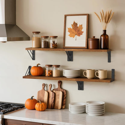 BAYKA Wall Mounted Floating Shelves, Wood Floating Wall Shelf for Books & Decor, Small Space-Saving Display & Organizer（Black，Set of 3）