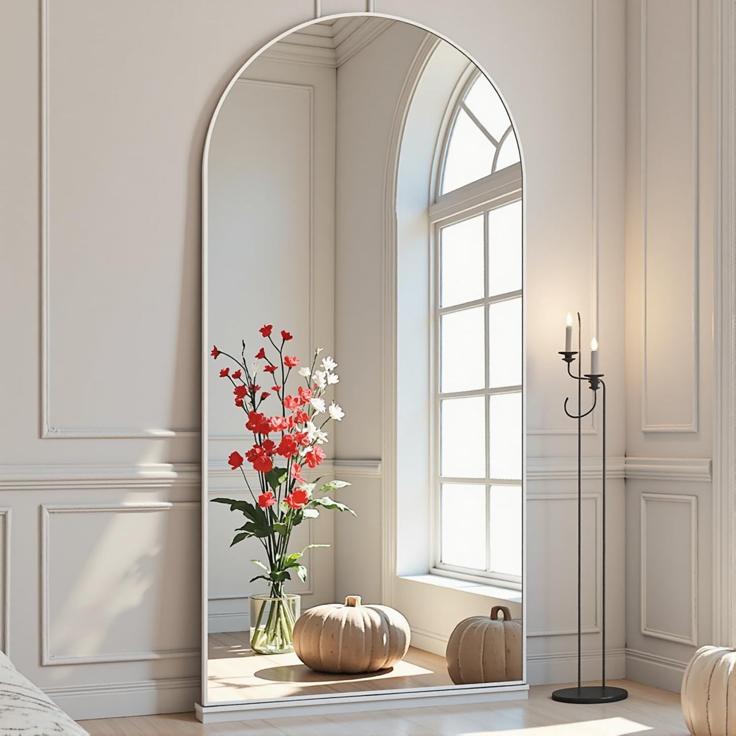 Dewfig Arched Full Length Mirror, 76"x34" Large Floor Mirror, Full Body Mirrors for Leaning or Hanging, Standing Mirrors for Bedroom, Living Room,Dressing Room, Aluminum Alloy Frame, Black