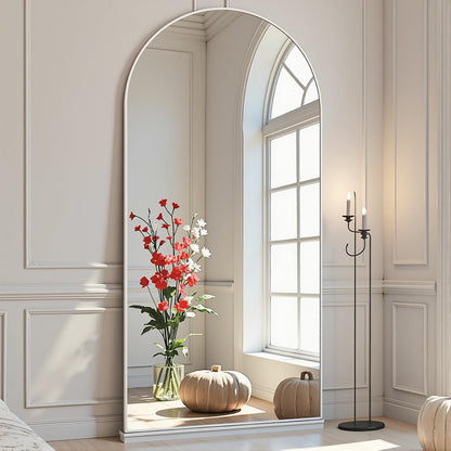 Dewfig Arched Full Length Mirror, 76"x34" Large Floor Mirror, Full Body Mirrors for Leaning or Hanging, Standing Mirrors for Bedroom, Living Room,Dressing Room, Aluminum Alloy Frame, Black