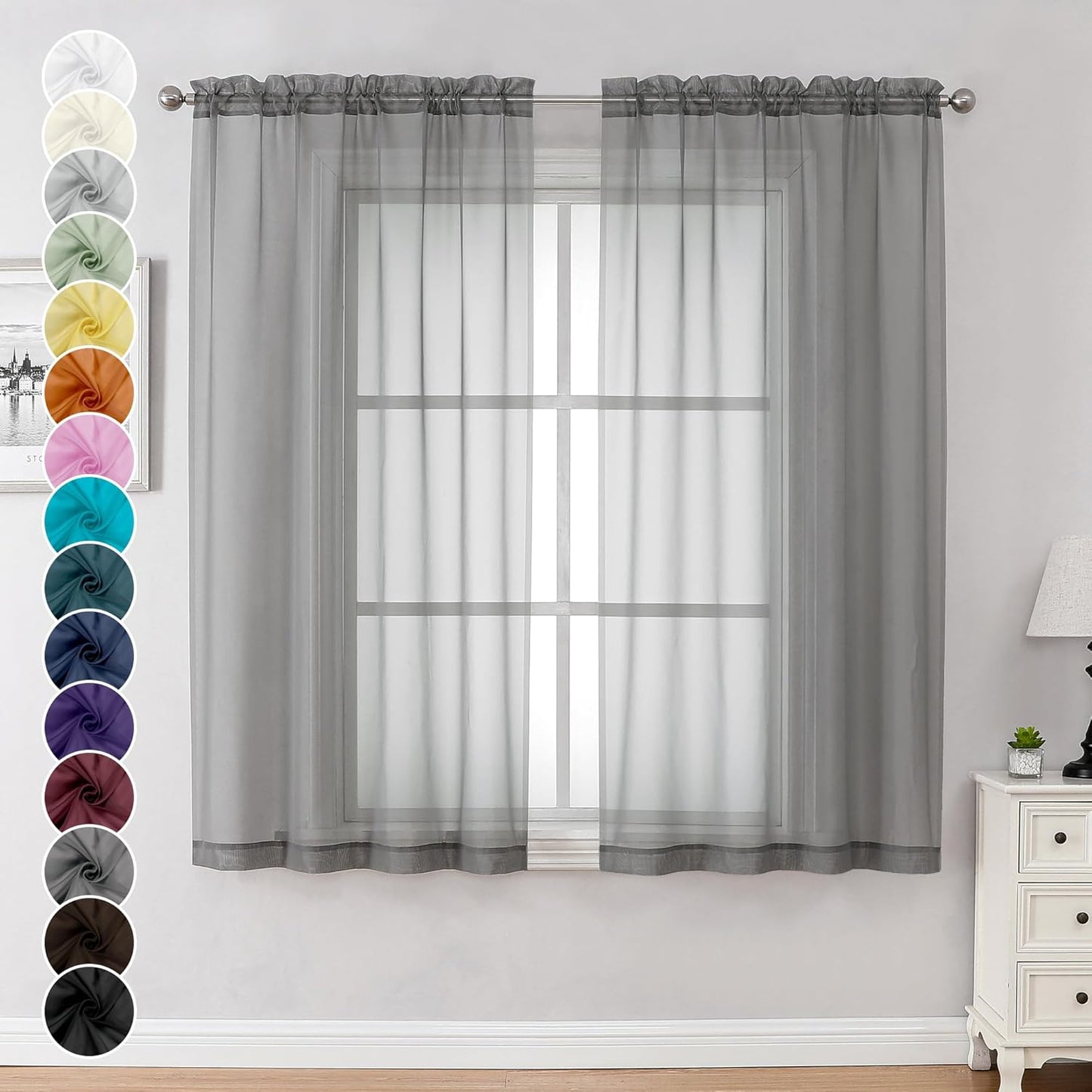 Chyhomenyc Sheer White Valances for Windows 2 Pack, Small Window Curtains for Living Room Bathroom Cafe Laundry Basement, Modern Top Dual Rod Pocket Voile Curtain, 42W x 14L inches, White - Colors C