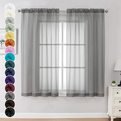 Chyhomenyc Sheer White Valances for Windows 2 Pack, Small Window Curtains for Living Room Bathroom Cafe Laundry Basement, Modern Top Dual Rod Pocket Voile Curtain, 42W x 14L inches, White - Colors C