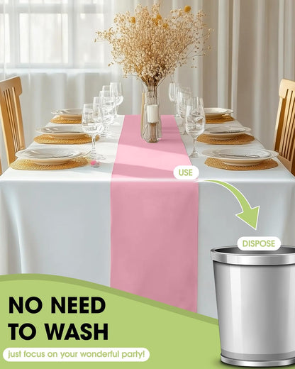 Pureegg Gold Plastic Table Runners - 10 Pack, 14'' x 108'', Water Resistant & Disposable Centerpiece Decorations for Table Cloth, Wedding, Birthday, Holiday, Baby Shower, Party, Home Decor