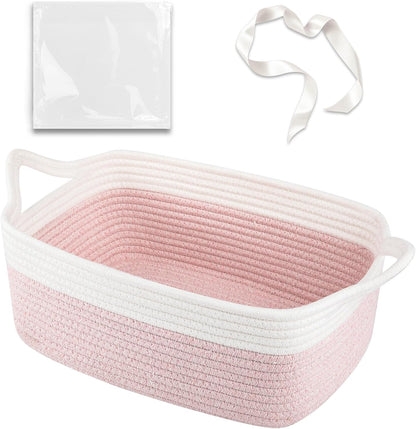 OIAHOMY Woven Basket, Gift Basket Empty with Gift Bags and Ribbons, Rope Baskets for Baby Showers, Storage Baskets with Handles for Nursery, Pet Toy Organizer - White