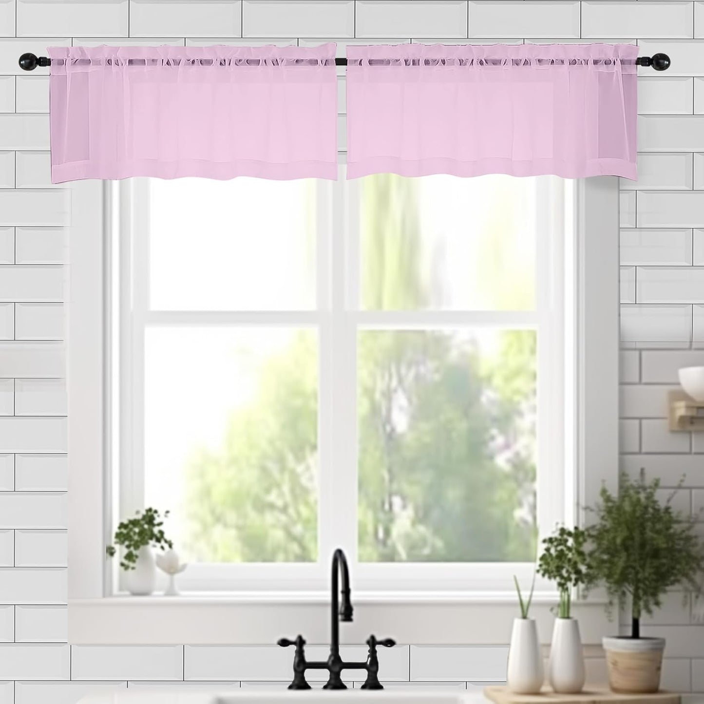 Chyhomenyc Sheer White Valances for Windows 2 Pack, Small Window Curtains for Living Room Bathroom Cafe Laundry Basement, Modern Top Dual Rod Pocket Voile Curtain, 42W x 14L inches, White - Colors A