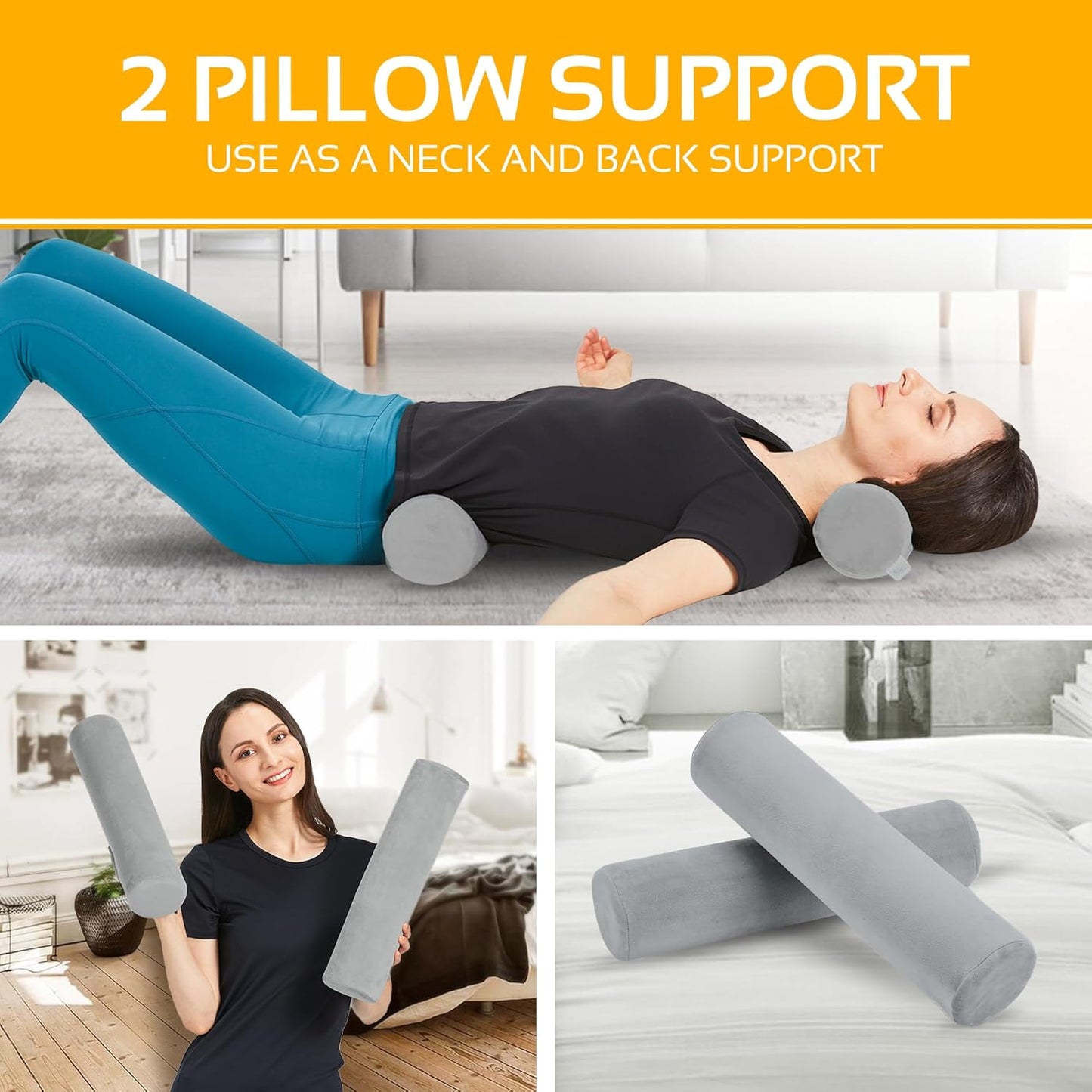 AllSett Health Round Cervical Roll Cylinder Bolster Pillow with Removable Washable Cover, Ergonomically Designed for Head, Neck, Back, and Legs || Ideal for Spine and Neck Support, Navy