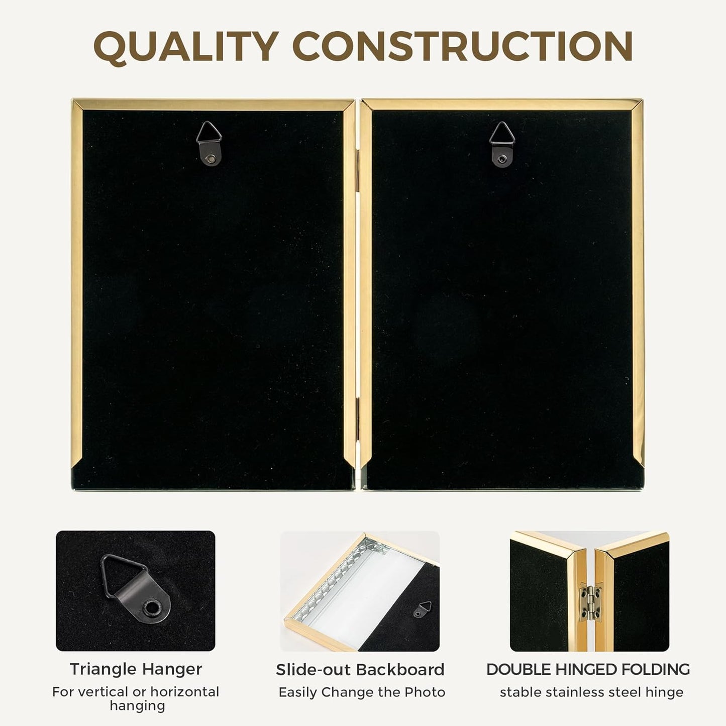 RICHFOCUS Gold 5x7 Floating Picture Frame for Photo 4x6 3.5x5 | 5 x 7 Metal Picture Frames with Double Glass for Tabletop|Modern Photo Frames Wedding|Home Decor