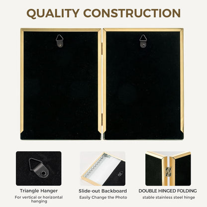 RICHFOCUS Gold 5x7 Floating Picture Frame for Photo 4x6 3.5x5 | 5 x 7 Metal Picture Frames with Double Glass for Tabletop|Modern Photo Frames Wedding|Home Decor