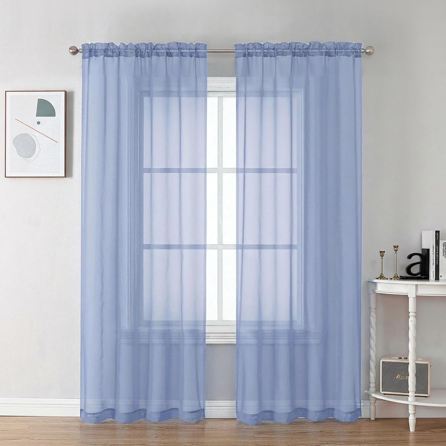 Chyhomenyc Sheer White Valances for Windows 2 Pack, Small Window Curtains for Living Room Bathroom Cafe Laundry Basement, Modern Top Dual Rod Pocket Voile Curtain, 42W x 14L inches, White - Colors B