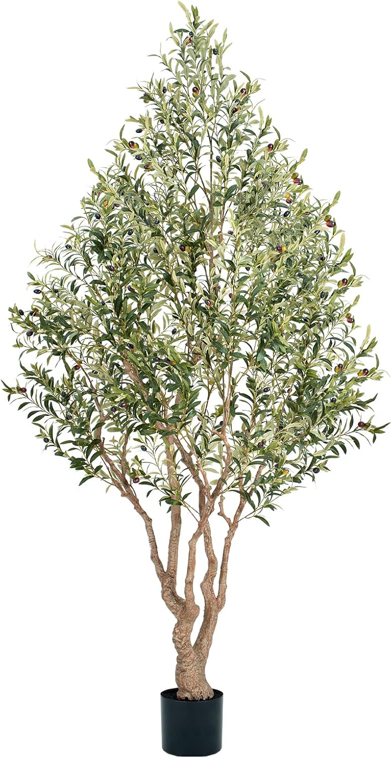 8ft Faux Olive Tree - Large Artificial Olive Tree with Realistic 1750 Leaves and 145 Olives - Lush and Elegant Fake Olive Tree with for Indoor Outdoor Office Living Room Decor