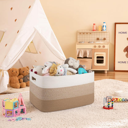 OIAHOMY Large Blanket Basket, 22”x17”x12” Rectangle Woven Baskets, Nursery Blanket Storage Living Room, Toy Storage With Handle, Large Baskets for Organizing-Gradient Yellow