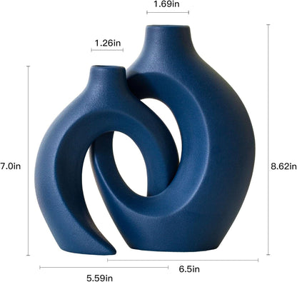 Lvases Snuggle Hollow Ceramic Vase Set of 2, Nordic Modern Boho ins Style Decorative Ceramic Aesthetic Flower Vase for Home Decor (Milky White W 6.3" X H 8.4")
