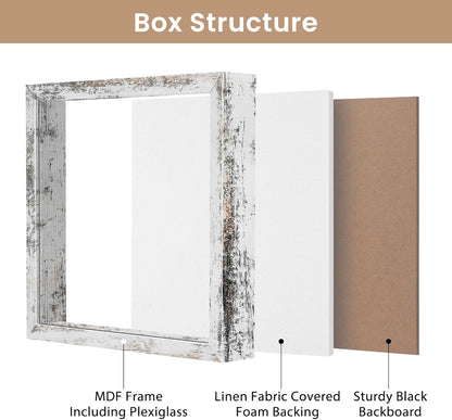 Califortree 8x8 Shadow Box Frame with Soft Linen Back - Push Pins Included, Memory Box Display Case for Flower, Tickets and 3D Items, Black