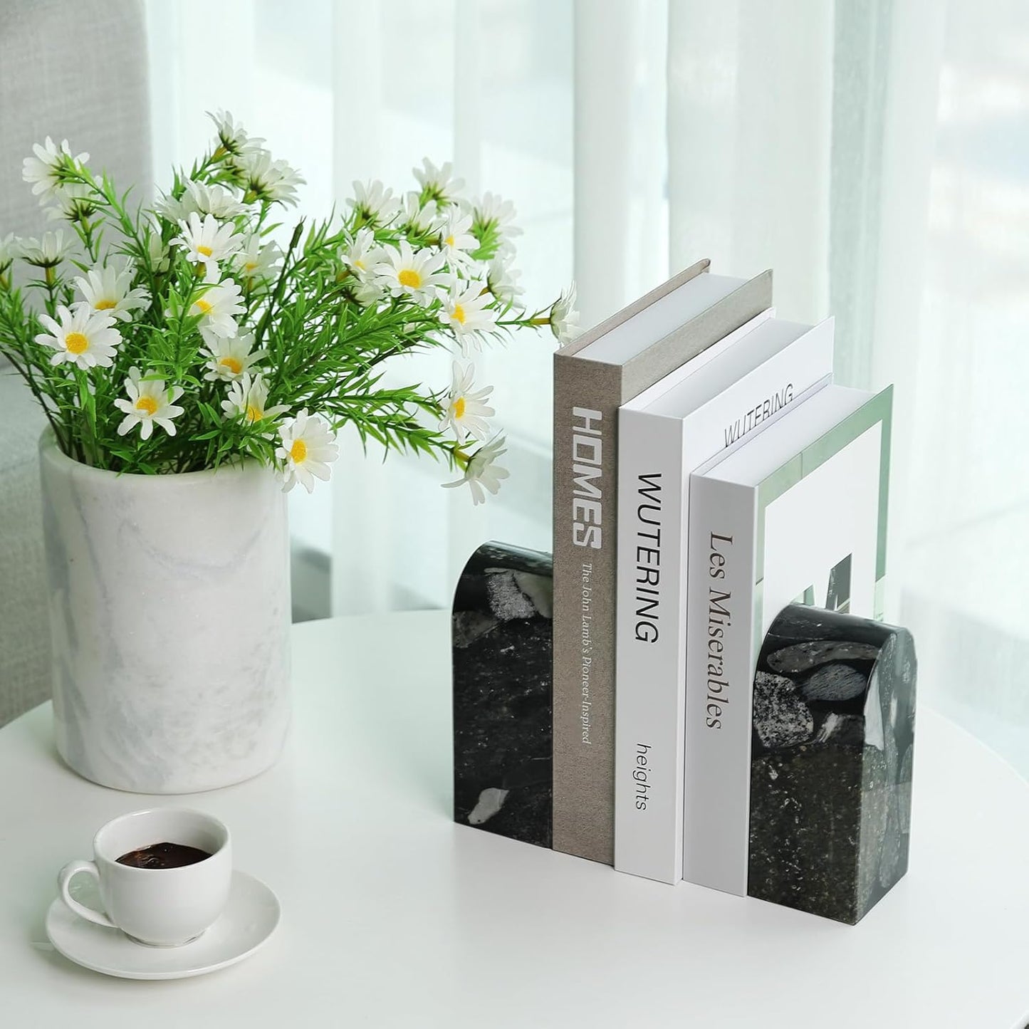 Koville African Natural Marble Bookends for Shelves, Non-Slip Book Ends, 13LBS Ultra Heavy Duty Marble Book Holder Organizer, Apartment Decor for Movies/CD/Video Games(Namib Fantasy)