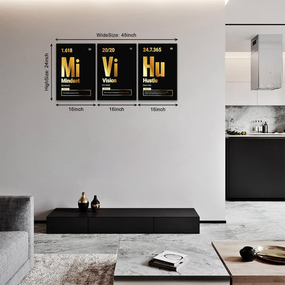 KAWAHONE Canvas Painting Wall Art, Grind Hustle Execution Motivational Wall Art Decoration Posters Prints for Living Room Bedroom, Office Decor, Gallery-Wrapped Canvas Art Set Framed Ready to Hang