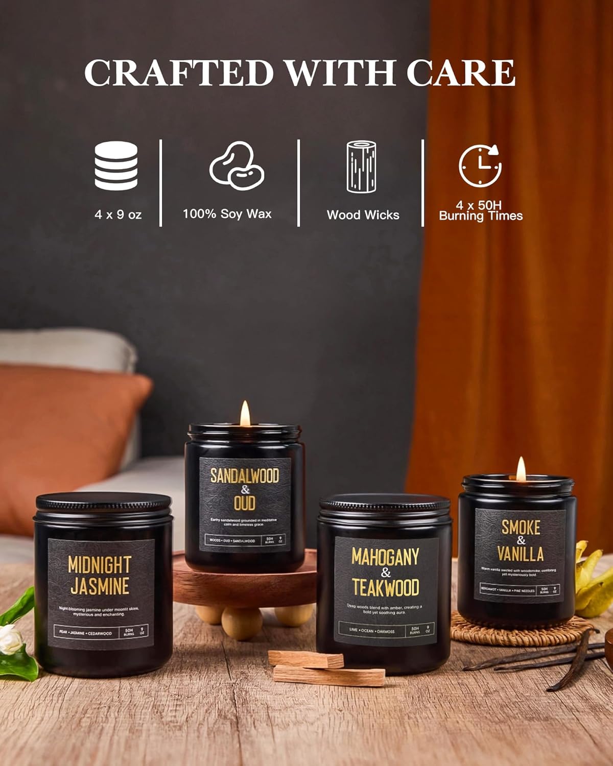 4 Pack Scented Candles Gifts for Women: 28oz Natural Soy Candles for Home Scented, Up to 200H Burning, Aromatherapy Candle Set, Jar Candle Gift Set for Spa Bath Meditation Birthday Valentine's Gifts