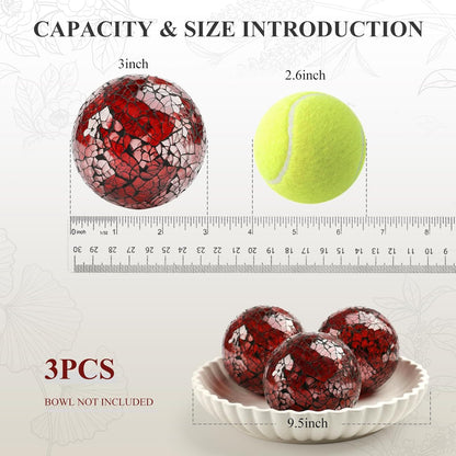 DomeStar 3PCS Decorative Balls for Bowls, 3 Inch Dark Red Orbs Glass Balls for Centerpiece Bowls Mosaic Sphere for Home Decoration Dining Table