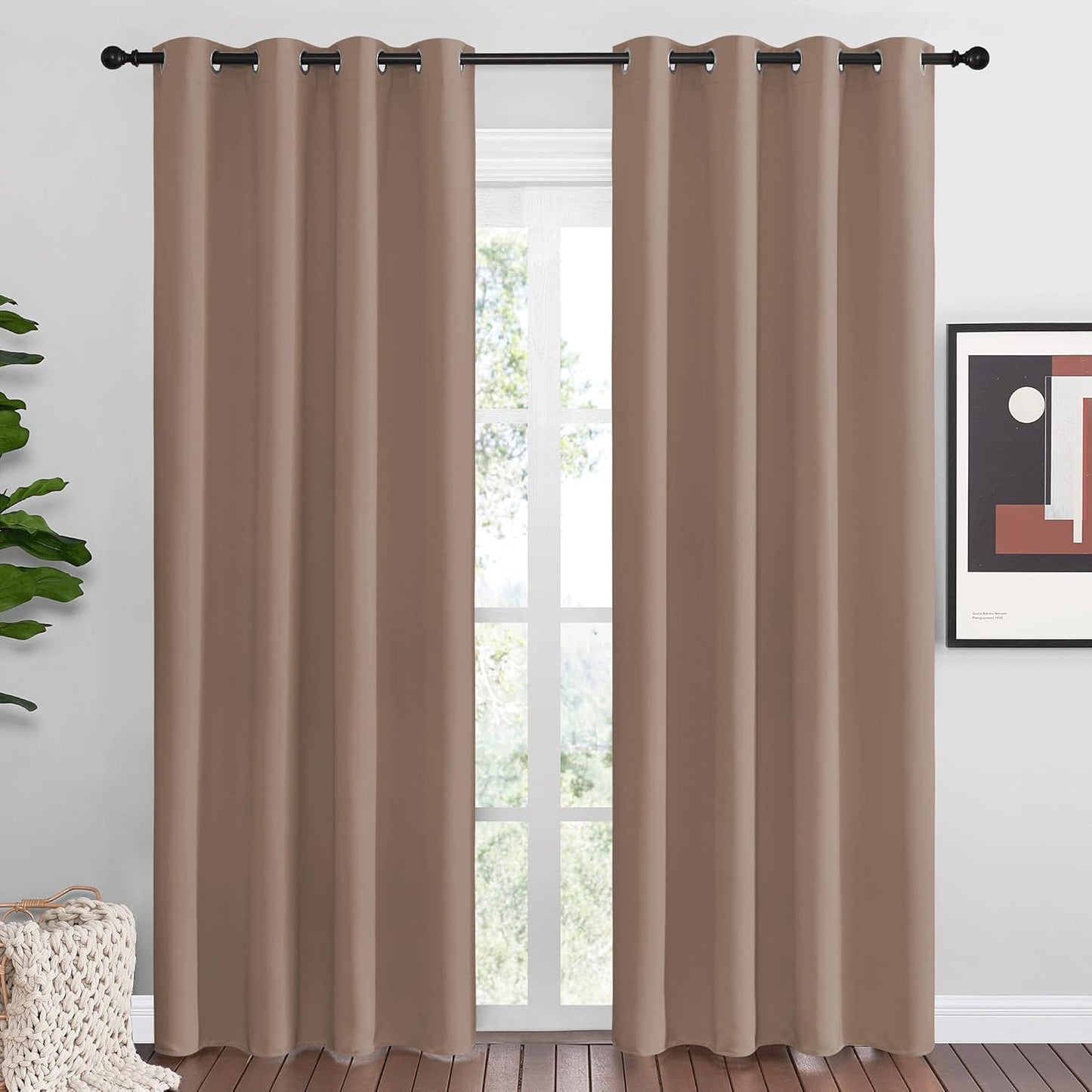 NICETOWN Halloween Pitch Black Solid Thermal Insulated Grommet Blackout Curtains/Drapes for Bedroom Window (2 Panels, 42 inches Wide by 63 inches Long, Black) - Colors D