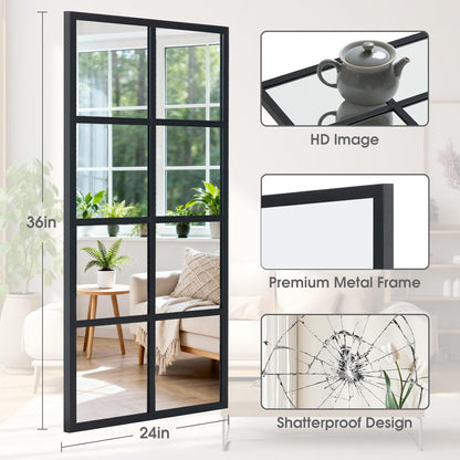 DUMOS Wall Mirror 16" x 32", Set of 2 Rectangle Window Pane Decorative Mirrors, Metal Framed Wall Mounted Mirror for Bathroom, Bedroom, Entryway