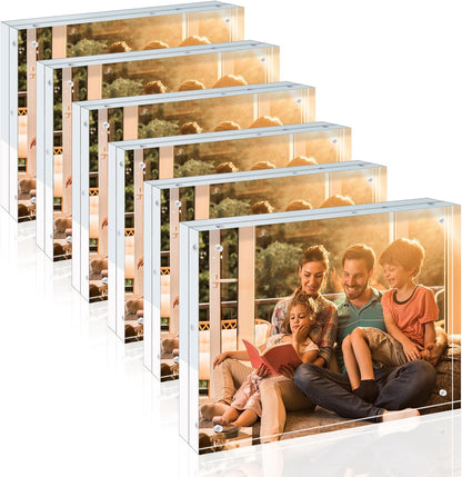 Egofine 4x6 Acrylic Frames 6 Pack, 20mm Thicker Frameless Clear Picture Frames, Double Sided Magnetic Picture Frames, Free Standing Desktop Display