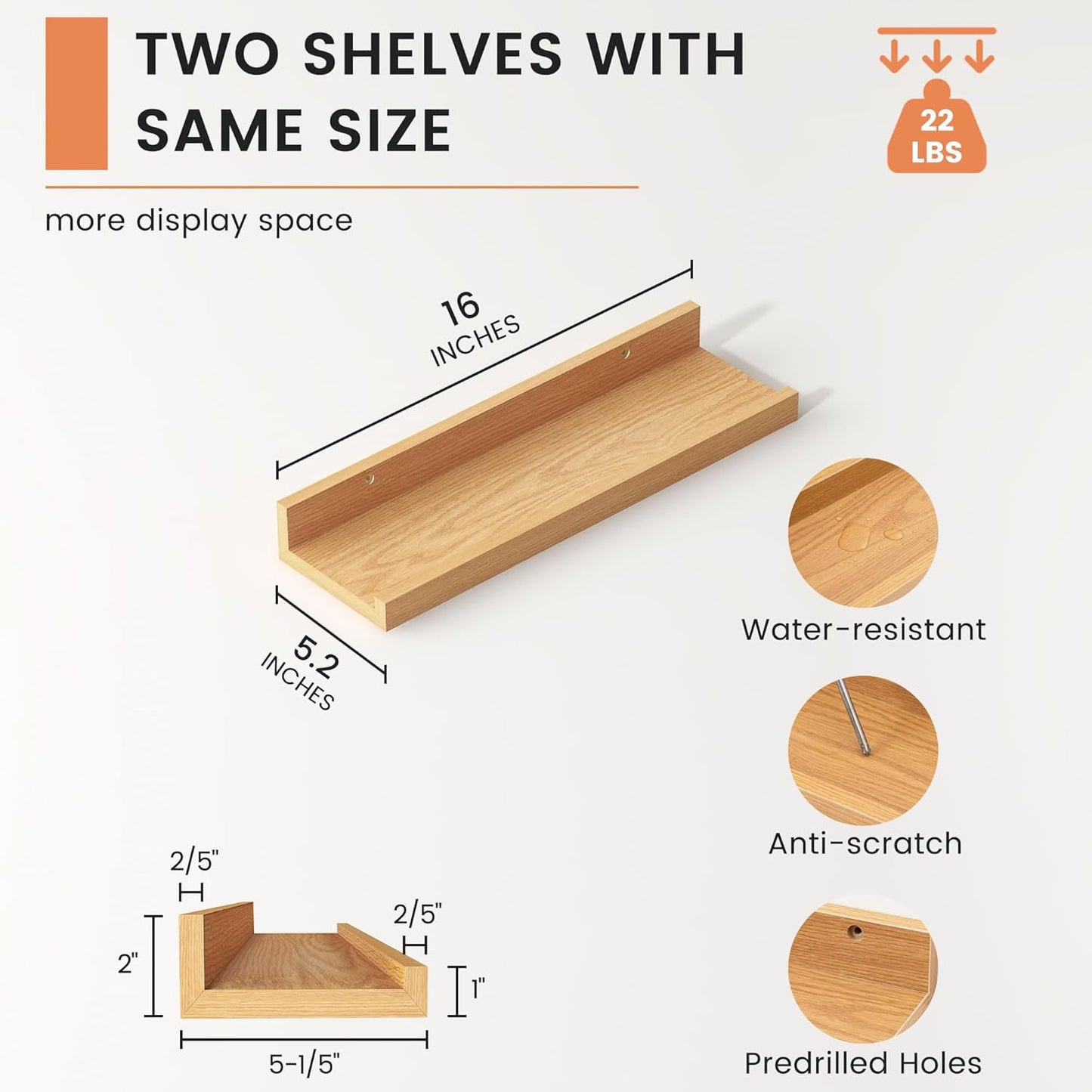 FLYJOE Picture Ledge Shelf, Floating Shelves Set of 2, 48 Inches Long Large Nursery Book Shelves for Toys Storage, Kids Bookshelf Wall Mounted for Living Room Bedroom Decor Books Photo Frames, Walnut