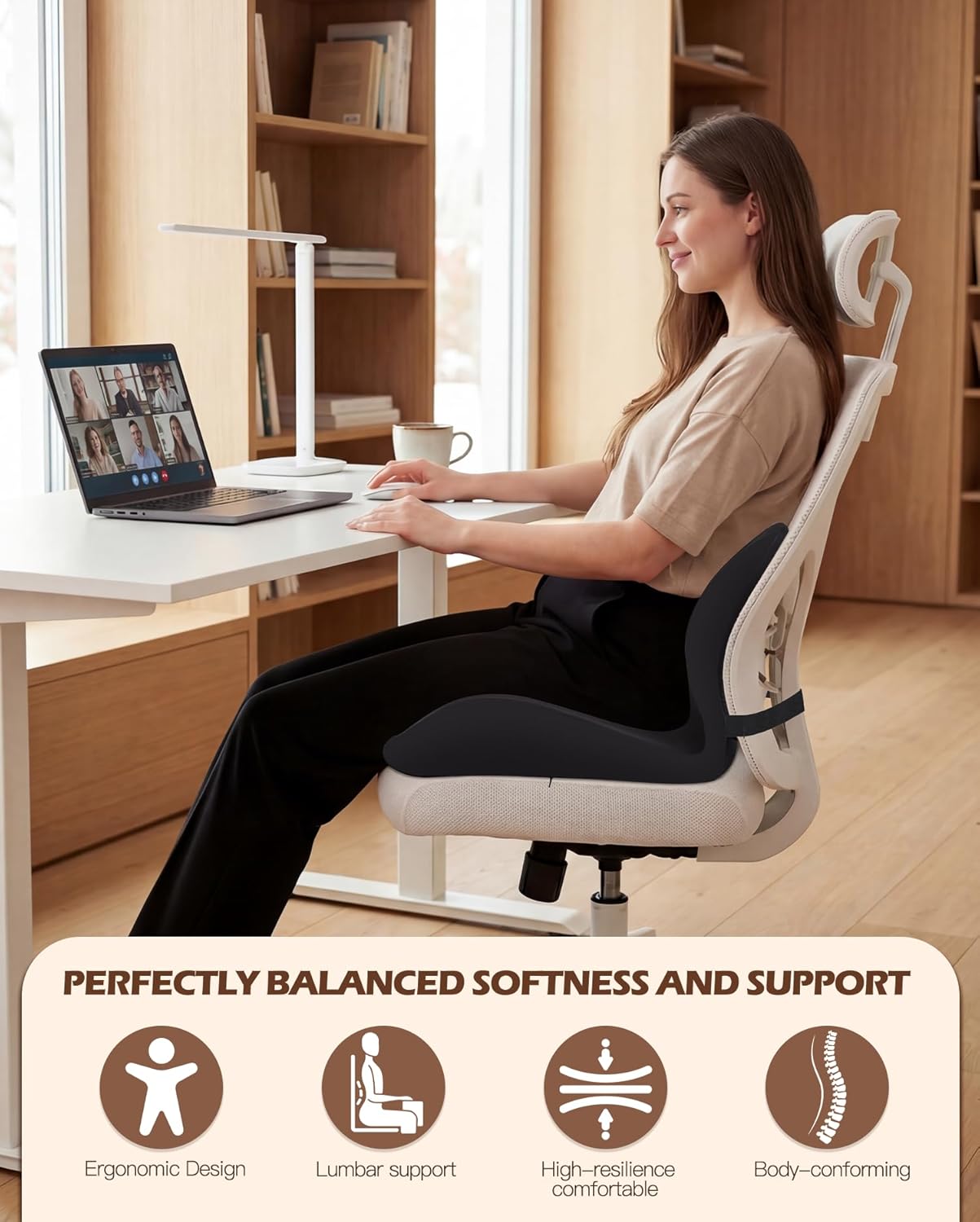 Office Chair Cushion for Tailbone & Low Back Pain Relief, Car and Truck Seat Cushion, Comfortable Foam and High Backrest, Suitable for Office Chairs, Cars, Trucks, and Home Chairs