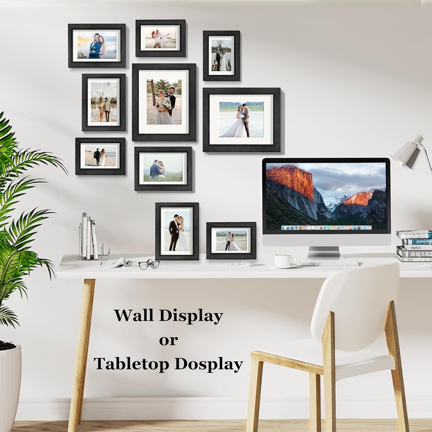 Povrgive Picture Frames, Made of Real Glass and Wooden Frame, Gallery Photo Frames Set of 10 for Collage Wall Decor, Multi Sizes Including 8x10, 5x7, 4x6 for Mounting or Tabletop Display, Wood
