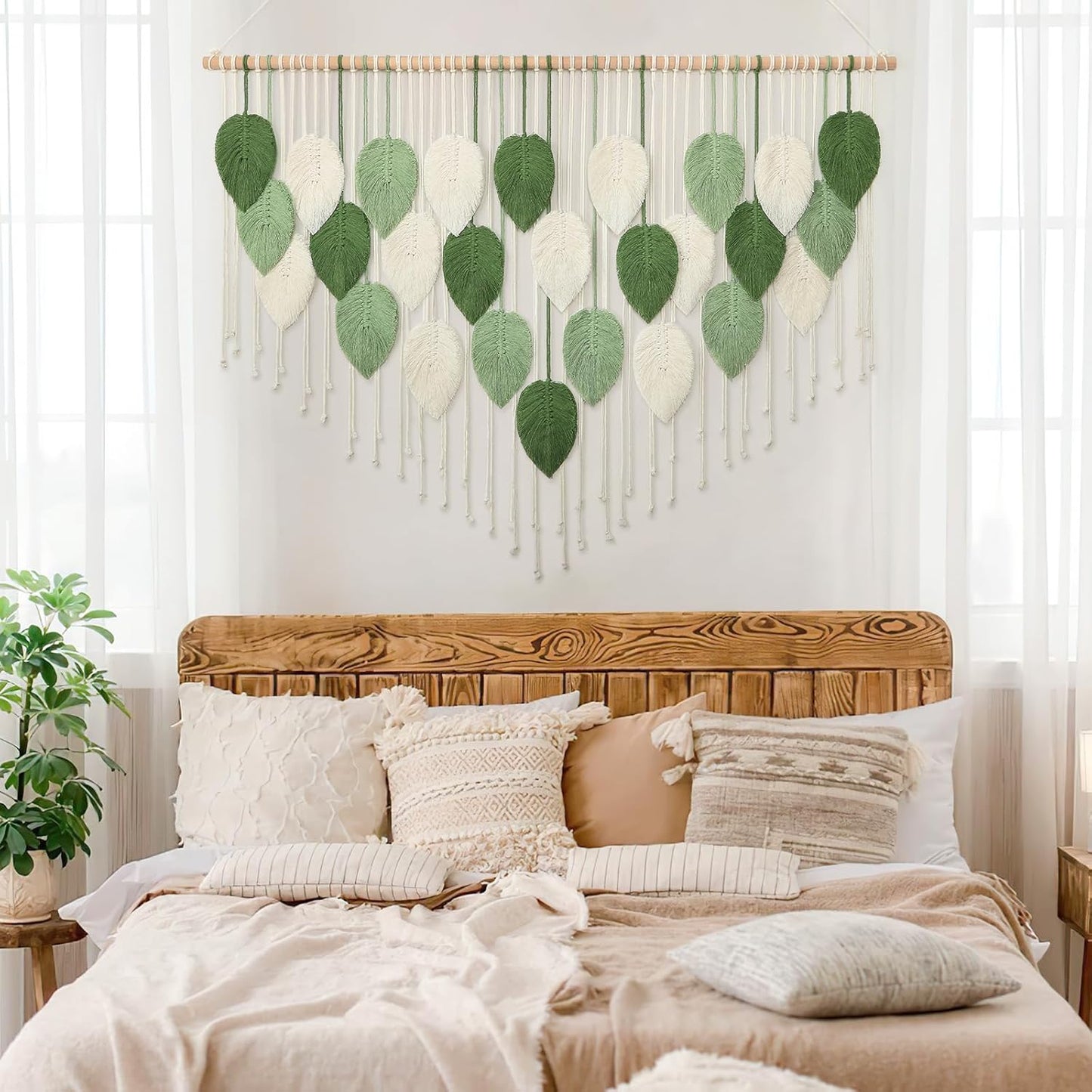 Weldomcor Large Macrame Wall Hanging Boho Home Decor, Handmade Bohemian Woven Leaves Macrame Tapestry Modern Aesthetic Chic Wall Art Decorations for Bedroom Living Room Nursery Office 39" W x 29.5" L