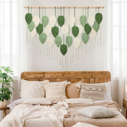 Weldomcor Large Macrame Wall Hanging Boho Home Decor, Handmade Bohemian Woven Leaves Macrame Tapestry Modern Aesthetic Chic Wall Art Decorations for Bedroom Living Room Nursery Office 39" W x 29.5" L