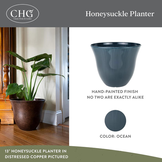 Classic Home and Garden Honeysuckle Resin Planters - Lightweight Indoor & Outdoor Plant Pots - UV-Resistant Plastic Flower Pots - Pot Planters for Flowers & Herbs (15" Tequila Sunrise)