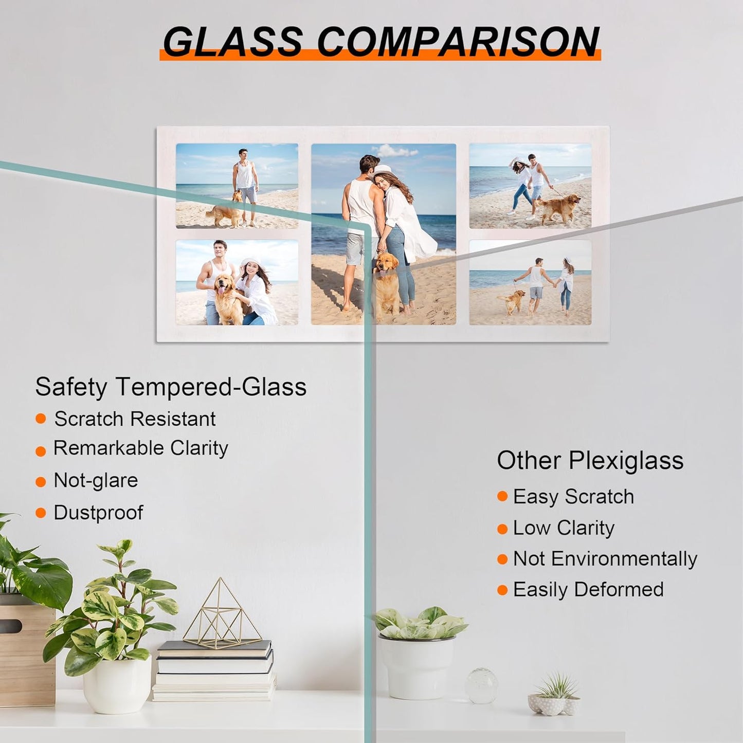 YESKAY 4x6 Picture Frame Collage for Wall Decor, Multiple Photo Collage Frames with Tempered Glass, 7-Opening for 4 x 6 Picture Frames, Rustic Brown, 1 Pack