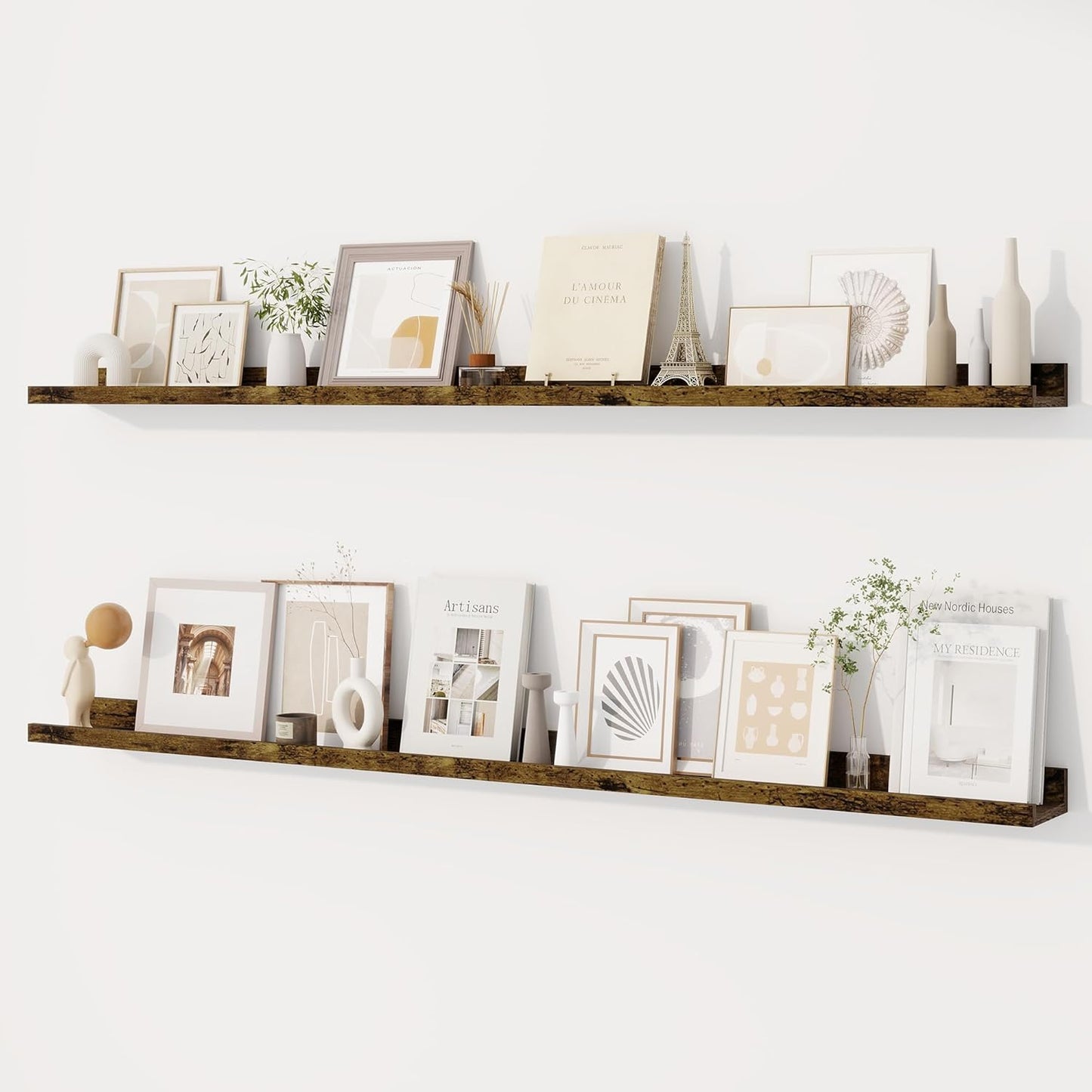 Dreamland Picture Ledge Shelf for Wall, Floating Shelves Set of 2, 48 Inch Long Floating Shelves with Lip for Living Room, Bedroom, Bathroom, Kitchen, White