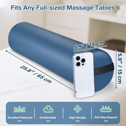 Noverlife 3/4 Round Massage Table Bolster Pillow with Strap Handle, 26 x 6 x 6 in PU Leather Massage Bolster for Under Legs, Cozy Positioning Support Pad for Knee Neck Back Pain Relief - Black