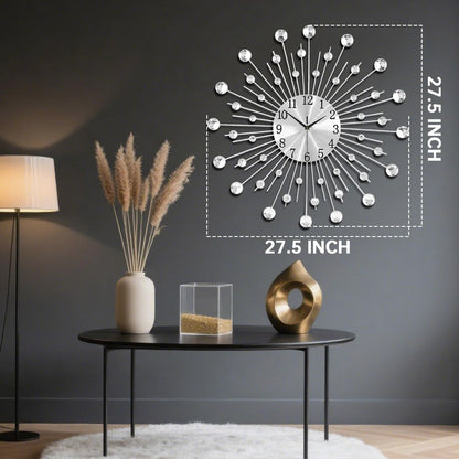 SIN&MI Large Wall Clocks, Silent Sunflower Shape Chic Decorative Wall Clock, Modern Non-Ticking Round Clock Dial Iron Metal Wall Clock for Living Room Decor Entrance Office Cafe 20 Inch