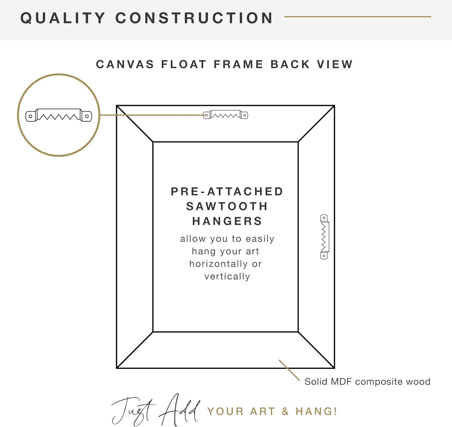 MCS Canvas Float Frames 8x10 Frame, Black Frame for Finished Canvases, Vertical & Horizontal Wall Hanging Frame with Adhesive for Canvas Paintings (1-Pack)