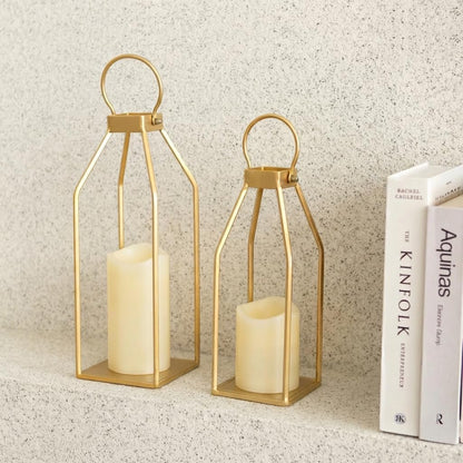 Perfnique Modern Farmhouse Lantern Decor, 15'' 13'' Set of 2 Black Metal Lantern, 2 LED 6hr Timer Flameless Candles ＆ Remote Timer, Lanterns Decorative for Outdoor, Home, Indoor, Patio, Christmas
