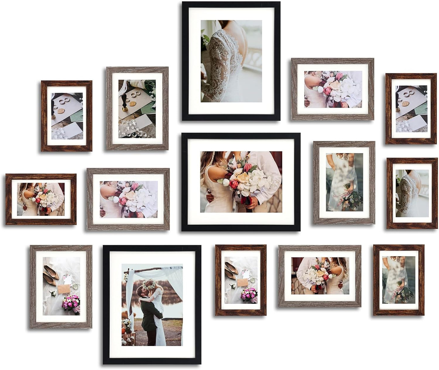 Fixwal Picture Frames Set, Gallery Wall Frame Set Picture Frames Collage 15 Pack for Wall or Tabletop with 8x10 5x7 4x6 Frames, Soft Earth Tones