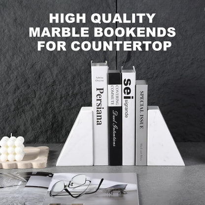 Karibiber Travertine Bookends for Heavy Books, Marble Decorative Bookends for Shelves, Heavy-Duty Stone Book Ends for Hardback Book & Cookbooks, Unique Book Stopper & Holder, Travertino Italy
