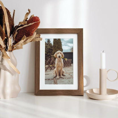 5x7 Picture Frame, Solid Oak Wood 5 x 7 Photo Frame with Mat to 4x6, 7x5 Picture Frames for Wall and Tabletop Display, (Walnut Set of 1)