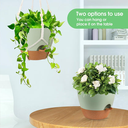 Vanslogreen Hanging Planters for Indoor Outdoor Plants, 2 Pack Self Watering Hanging Pot with Drainage Holes & Removable Tray (Black, 8'')