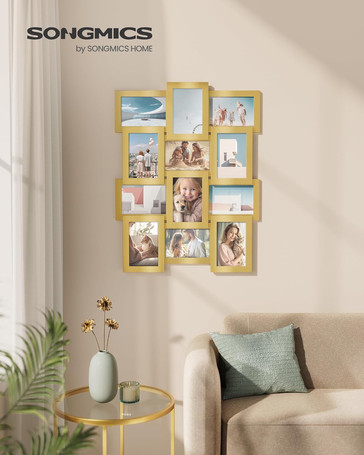 SONGMICS Collage Picture Frames, 4x6 for Wall Decor, Multi Family Photo for Gallery Decor, Hanging Display, Set of 12, Rustic Brown URPF026X01