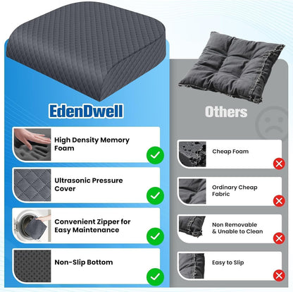 Seat Cushion, Memory Foam Chair Pad for Sciatica & Hip Pain Relief, Non-Slip Cushion for Office, Home, Car, Large Desk Chair Cushion, Washable Cover & Handle, Large, Black