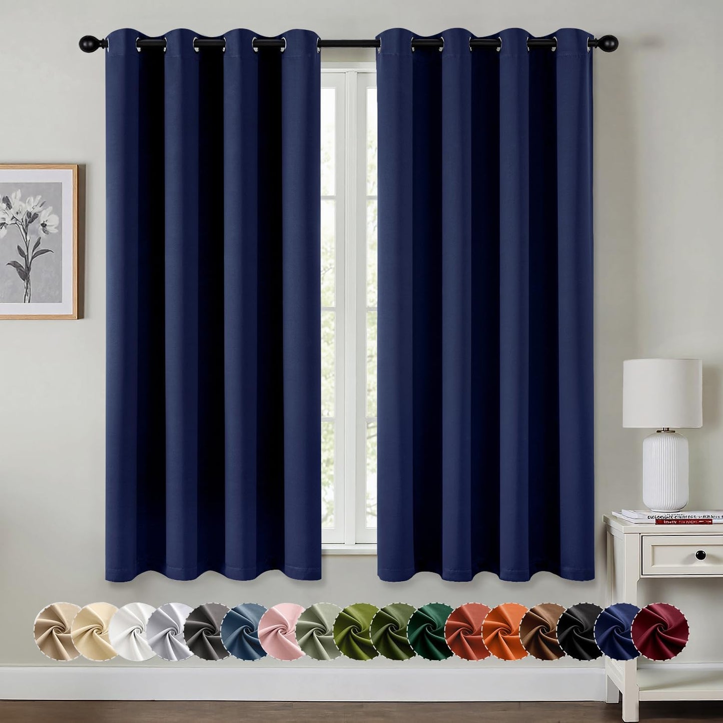 MIULEE Blackout Curtains for Bedroom Living Room 2 Panels, Thermal Insulated Room Darkening Drapes Grommet Noise Reducing Light Blocking Window Treatments 63 Inches Long 40x63 Inch Black - Colors A
