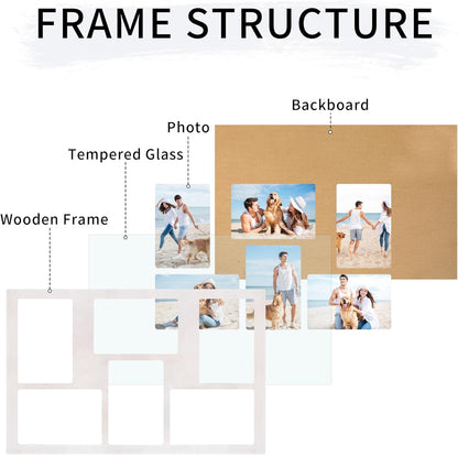 YESKAY 4x6 Picture Frame Collage for Wall Decor, Multiple Photo Collage Frames with Tempered Glass, 7-Opening for 4 x 6 Picture Frames, Rustic Brown, 1 Pack
