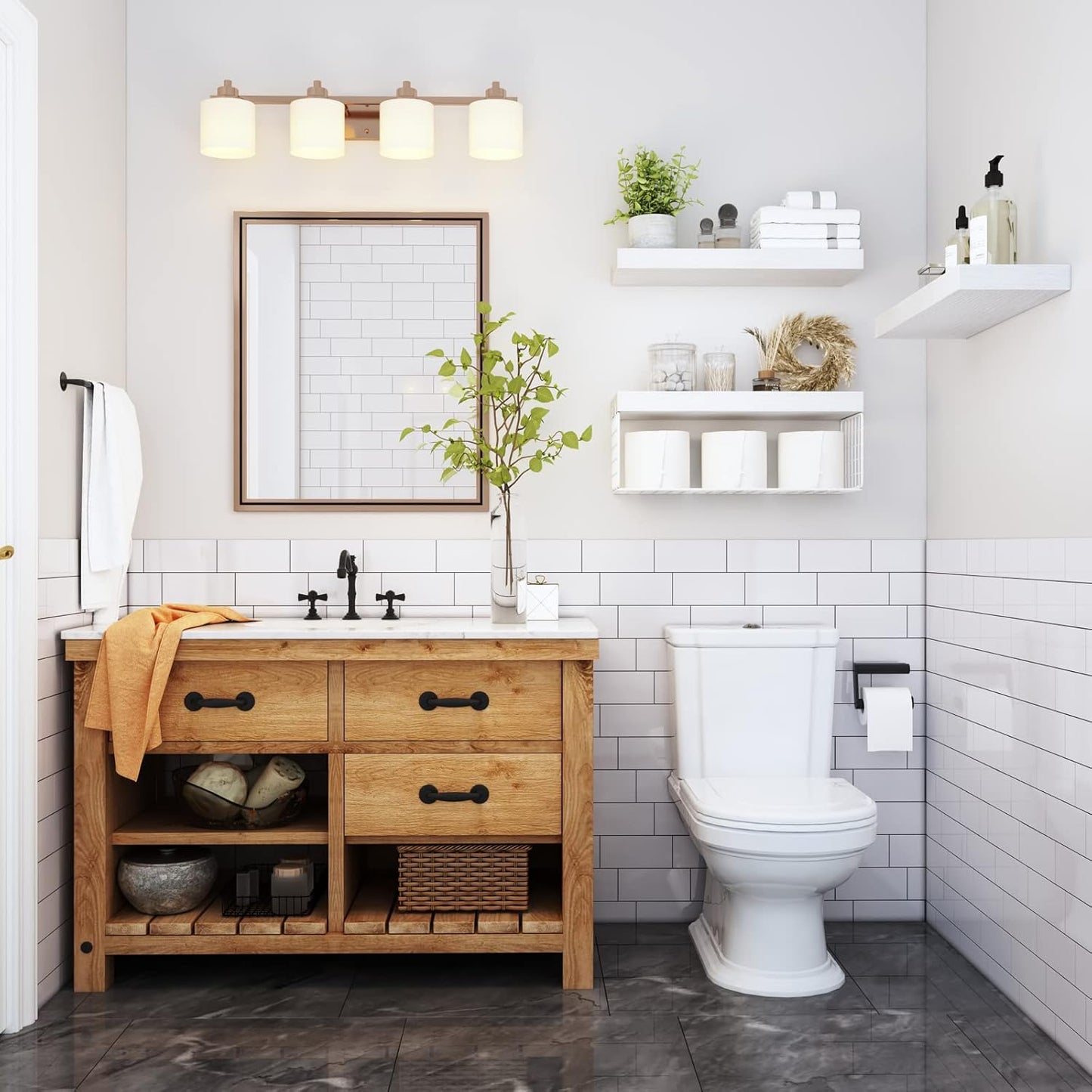 QEEIG Bathroom Shelves Over Toilet - Wall Mounted Floating Shelves Toilet Paper Storage Small Farmhouse Decor Shelf 16 inch Set of 3, Rustic Brown (019-BN3)