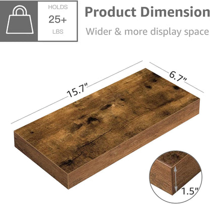 QEEIG Floating Shelves for Wall Bathroom Shelf Bedroom Kitchen Living Room Hanging Book Shelves Small Farmhouse Decor 16 inch Set of 3, Rustic Brown (015-BN3)
