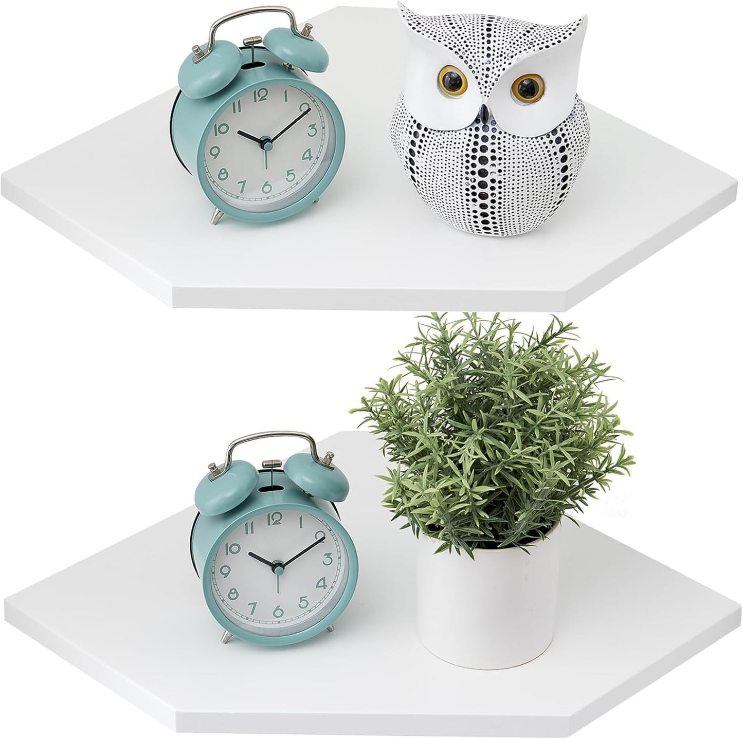 Corner Wall Shelves, Corner Floating Shelves Set of 2 Solid Oak Wood Display Shelf with Wire Hole Small Plant for Kitchen Living Room Natural