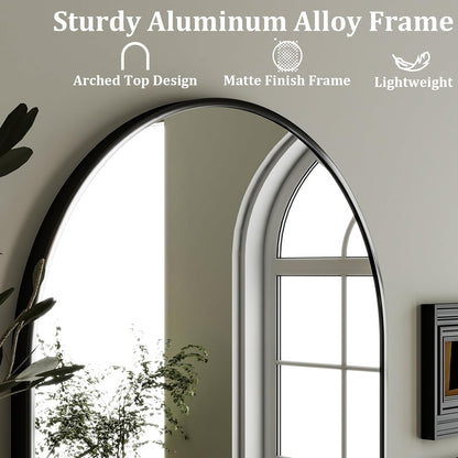 HARRITPURE Arched Wall Mirror 24"x36" – Black Metal Frame Vanity Mirrors for Bedroom, Entryway, Living Room Decor